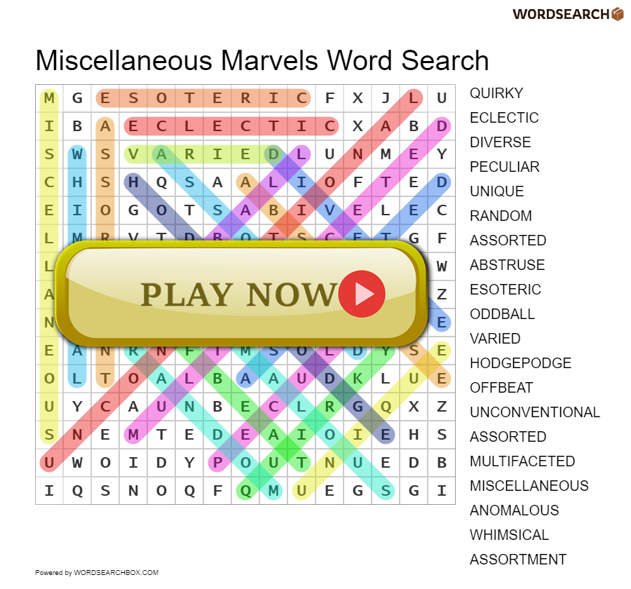 Miscellaneous Marvels Word Search